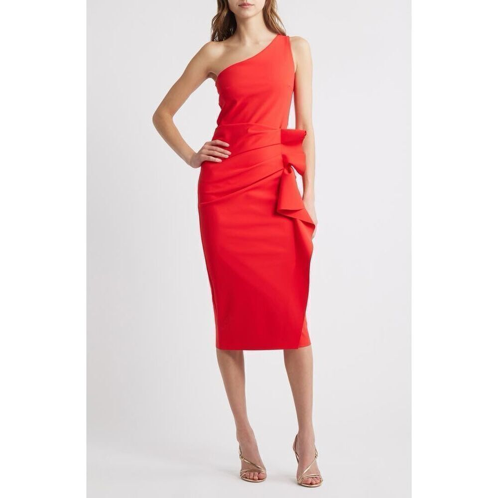 Chiara Boni La Petite Robe Women's Red One Shoulder Draped Dress Size EU44